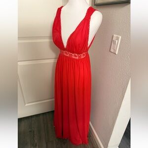 Miss Elaine Vibrant Red Vintage Nightgown Plunge V